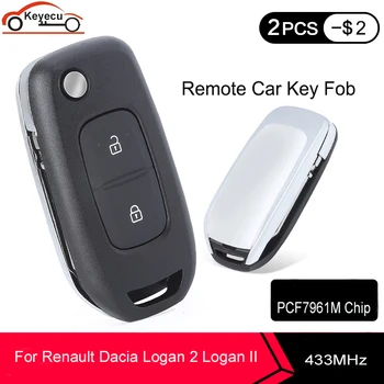 KEYECU FSK 433MHz PCF7961M 4A Flip Chip Remote Key 2 Button Fob за Renault Dacia Logan 2 Logan II 2018 2019 2020