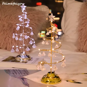LED Коледно дърво настолна лампа Battery Power Modern Crystal Desk Decor Light Спалня Хол Коледен подарък настолни лампи