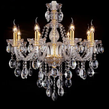 Led свещ кристален лампа модерни, прозрачни кристални полилеи трапезария луксозен полилей спалня светлинното устройство стъклени лампи