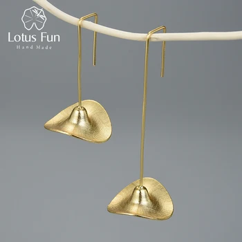 Lotus Забавни 18k Gold сладък Слама делото виси обеци истинско сребро 925 ръчно изработени дизайнерски бижута, обеци за жени