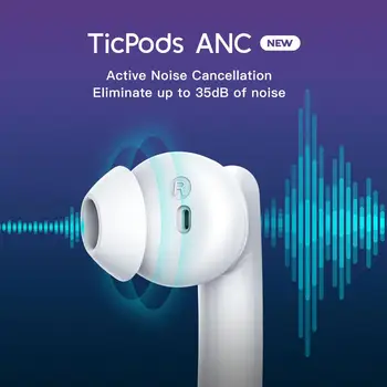 Mobvoi накрайници за уши ANC True Wireless накрайници за уши за Активно намаляване на шума, Bluetooth IPX5 водоустойчив до 21 часа живот на батерията