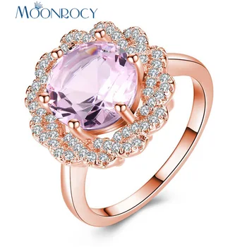 MOONROCY кубичен цирконий цвят розово злато CZ розов кристал пръстен цвете за жени, момичета подарък спад доставка бижута на едро