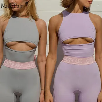 Nadafair Sport Set Women Cut Out Секси Crop Върховете Jogging Femme 2021 Summer Fitness Skinny 2Piece женски спортен костюм Y2K Gym Set