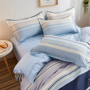 Nordic Stripes спално бельо комплект, 220x240 чаршаф с калъфка, 210x210 пухени завивки, син чаршаф, king Size Bed Set, 2020 г.