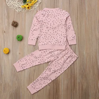Pudcoco САЩ запас от 1-6 години 2 елемента бебе момиченце розов комплект дрехи точка пристрастие топ дрехи ризи Панталони мода момиче есен облекло
