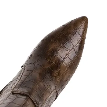 QUTAA 2021 Есен-Зима светкавица ботуши до коляното изкуствена кожа, дълги ботуши с Остри пръсти квадратен висок ток Дамски обувки голям размер 34-43
