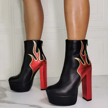 RIBETRINI INS марка за дамски секси ботильоны високи токчета светкавица ботуши на платформа за жени 2020 блок ток луксозни есенни обувки жена