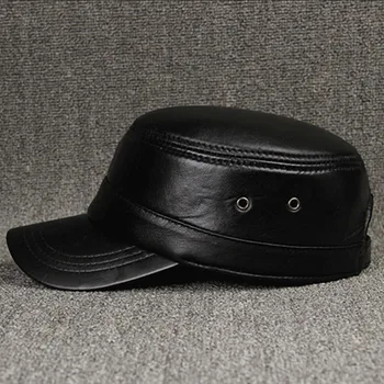 SILOQIN Зимна мъжка кожена шапка проста овча кожа кожени военни шапки регулируем размер на главата плоска горна шапки за мъже марката татко шапка