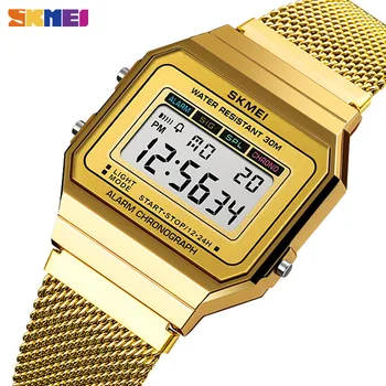 SKMEI мъжки часовници Спорт тънък циферблат LED цифров мъжки часовник каишка от неръждаема стомана водоустойчив мъжки часовник Reloj hombre 2020
