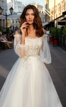 SoDigne Boho сватбена рокля Puff ръкав скъпа дантела 3D цвете плюс размер сватбени рокли сватбена рокля за момичета