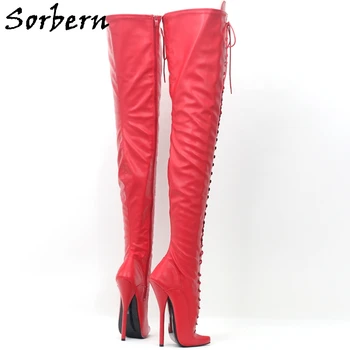 Sorbern Мат Red Crotch Thigh Ботуши Crossdresser Shoes Садо-Мазо Lace Up Drag Queen Long Boot Custom Wide Fit Slim Fit Sm Ботуши