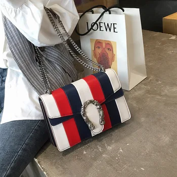 Stripe Dionysian Bags 2020 Fashion Women Верига Small Square Bag Животнитеакордеон bag Luxury Brand Joining together Stripe Messenger Bag