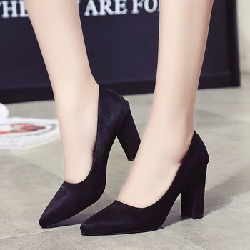 Tacones Altos Women Fashion Pointed-Toe Square Highquality Office Black High Heel Shoes Lady Сладко Slip on High Heel Pumps E2947
