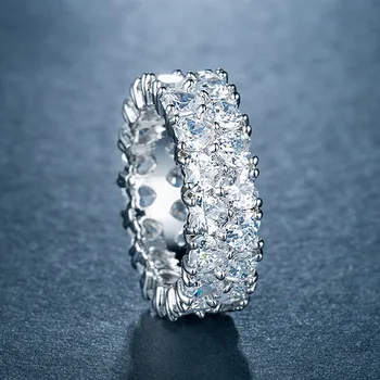USTAR двоен ред сърце цирконий годежни пръстени за жени, мода бижута silver цвят обещание годежни пръстени женски Анель