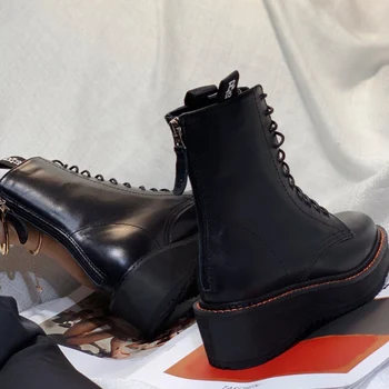 Vallu 2020 нови обувки Martin Европейския и американския стил на военни ботуши от дантела обратно цип кифла гъст дъното кожена женски обувки