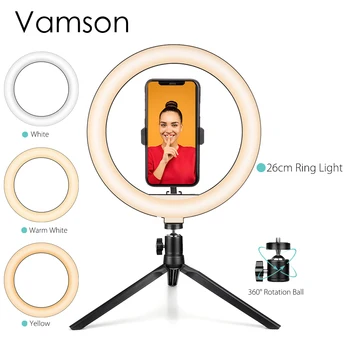 Vamson пръстен светлина на камерата на телефона снимки осветление със статив щанд Profissional Димиране пръстен лампа на грим светлина VLS12C