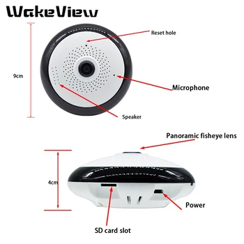 WakeView Full view WIFI 360 градуса двупосочна аудио панорамно 1.3 MP/2MP/3MP Fisheye Smart Wireless IP Camera support 128g app ICSEE