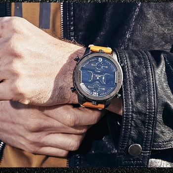 Weide луксозни кварцов мъжки часовник Кожена каишка водоустойчив военни цифрови аналогови часовници човек календар часовник reloj de hombre