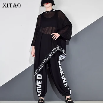 XITAO Letter мозайка дамски комплекти нередовни пролет есен тенденция мода нов стил яка с качулка пуловер с дълъг ръкав ZYQ4337