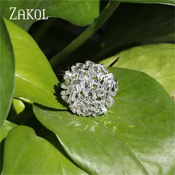 ZAKOL Luxury AAA Cubic Цирконий Big Flower Finger Rings For Women Bridal Fashion Wedding Jewelry FSRP2005