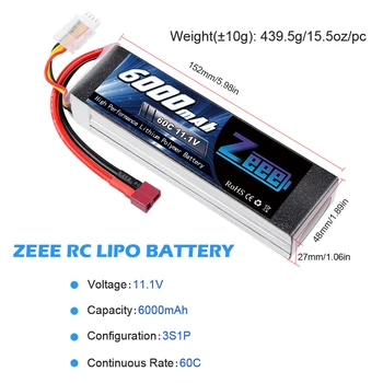 Zeee Lipo Батерия 11.1 V 6000mAh 60C 3S Lipo Батерия Deans Plug 3S Lipo за FPV RC Helicopter