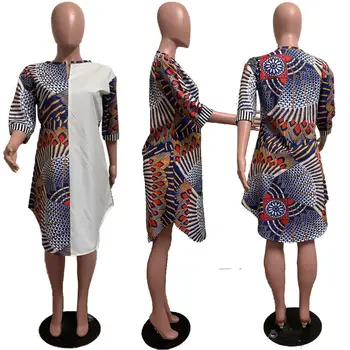 ZOOEFFBB ежедневни плюс размера на свободни ризи облечи есен облекло за жени, мода тоалети елегантен Половината ръкави старинни африкански рокли