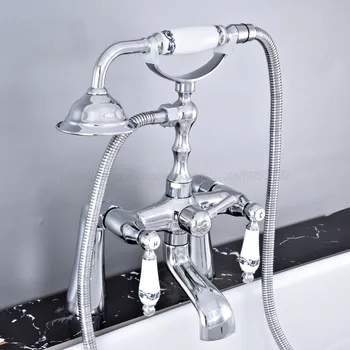 Баня полиран хром телефон вана кран миксер w / ръчен душ, вана, душ, вана кран двойна дръжка ztf767