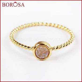 БОРОЗА 10 бр. златен цвят, 4 мм Drusy през цялата натурален Агата Титан Дъга Druzy bezel пръстен, Drusy пръстен бижута за жени ZG0284