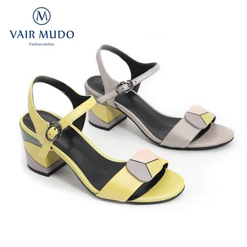 Ваир МУДО пролет лято дамска мода сандали с елегантен естествена кожа дебел ток каишка на глезена обувки Дама обувки женски LX29