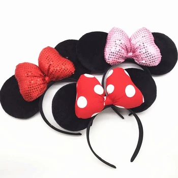 Високо качество на Мики Мини блестящ Hairband черно мишката ушите колела за жени косата Лука аксесоари за рожден ден, празник