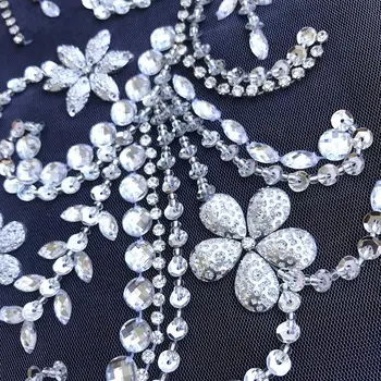 Гореща сребро 31x57cm ръчно изработени мъниста Кристал кристал шевни сватбени апликация пайети лепенки за костюмной дрехи Вечерна звезда рокля