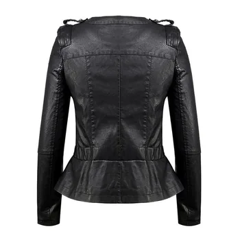 Дамски къси кожени якета плюс размера на ПУ на пънка, готика хладен джоб с цип черно мотоциклет biker яке изкуствена кожа палто-големи размери