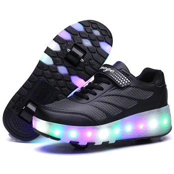 Две колела светещи маратонки в синьо, розово led ролкови кънки обувки за Децата led обувки момчета момичета обувки светлина нагоре 28-43