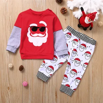 детски дрехи хлапето Деца Детски момичета момчета Коледа Дядо Коледа печат мека пижама панталони комплект ubranka dla niemowlat #4N29
