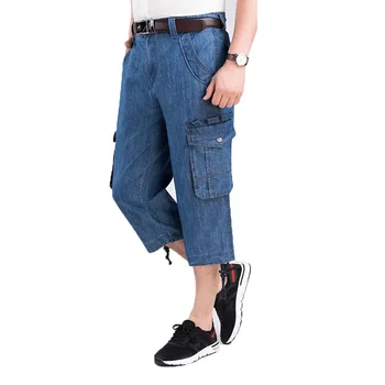 Дънки панталони мъжки летни гащички 2020 мулти страничен джоб ежедневни мъжки Бермуди директни дълги сини дънкови свободни шорти карго мъжете