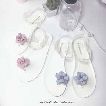 Европейският стил на лятото нова корейска версия на цветни сандали 2020 дамски сандали с плоско дъно на краката-сандали и чехли почивка плажни обувки