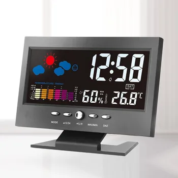 Електронен цифров LCD монитор температура и влажност на въздуха Часовник термометър, влагомер електронен закрит домашен прогноза за времето часовници