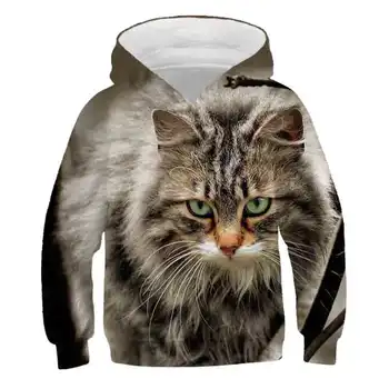 Есен два котка 3D момчетата дрехи Kawaii cat блузи за момичета блузи, пуловери детски блузи джобен пуловер sudaderas