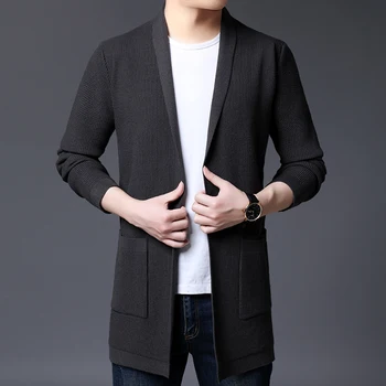 Есен-зима нов жилетка мъжка мода 2020 Slim Fit вязаный пуловер мъжете голям джоб декор V образно деколте мъжки ежедневни дълги пуловери 5 цвята