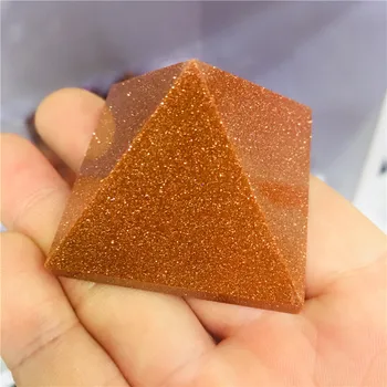 Златен пясък изцеление пирамида на природни минерални триъгълник Crystal точка на едро