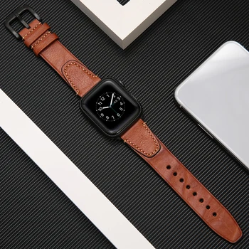 Каишка от естествена кожа ремък за Apple Watch 4 5 38 мм 42 мм 40 мм 44 мм Червен Мъже, Жени подмяна на Barcelet каишка за часовник iwatch 1 2 3