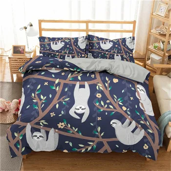 Карикатура декорация на дома комплект постелки 3D Ленивец печатни пухени комплект спално бельо с калъфка покривки за легло за домашен текстил