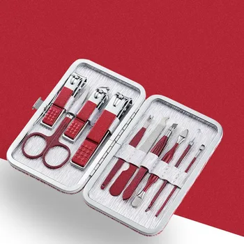 Китай Червеният цвят покритие от неръждаема стомана, маникюр, определени за нокти комплект педикюрных инструменти Toe Clipper Box преносим подарък за грижа