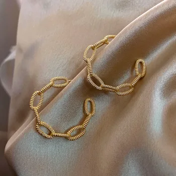 Корейската мода нови прости златни обеци обръч от неръждаема стомана за жени хипоалергенни обеци изявление хип-хоп бижута подарък