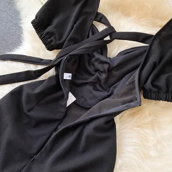 Лейди ретро черна рокля Рокля жени нова мода квадратна врата с къс ръкав на облегалката дантела-Висока Талия Vestidos N569