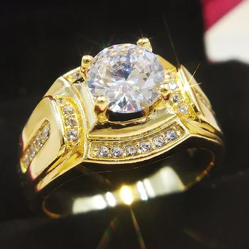 Луксозни златни тонове мъжки пръстени с 1 карата прозрачен цирконии размер на 7-12