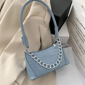 Луксозни и висококачествени дамски чанти под мишниците модерен дизайн крокодил модел дамски багетная чанта изкуствена кожа клатч чанта през рамо