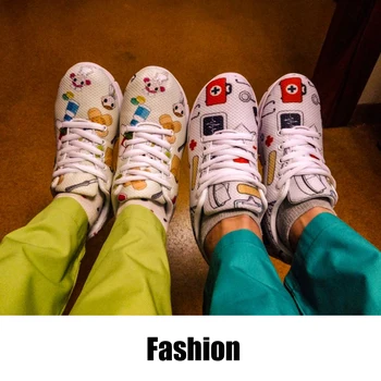 Медицинска сестра медицинска спринцовка шаблон зимни спортни обувки Мода плоска платформа Дамски маратонки марка дизайнер вулканизированный Скарп Donna