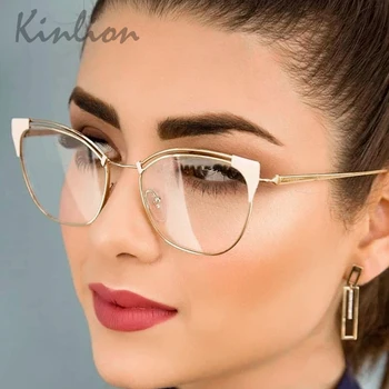 Метални рамки за очила Cat Eye Glasses Frames for Women Vintage Clear Lens Eyeglasses Women ' s Frame Optical Ladies Oculos Gafas Feminino 2020