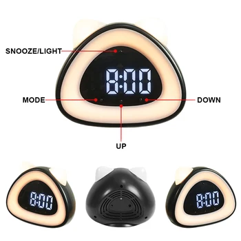 Многофункционални Електронни Часовници Сладка Котка Ear Shape Digital Display Night Light Alarm Clock Следи Температурата